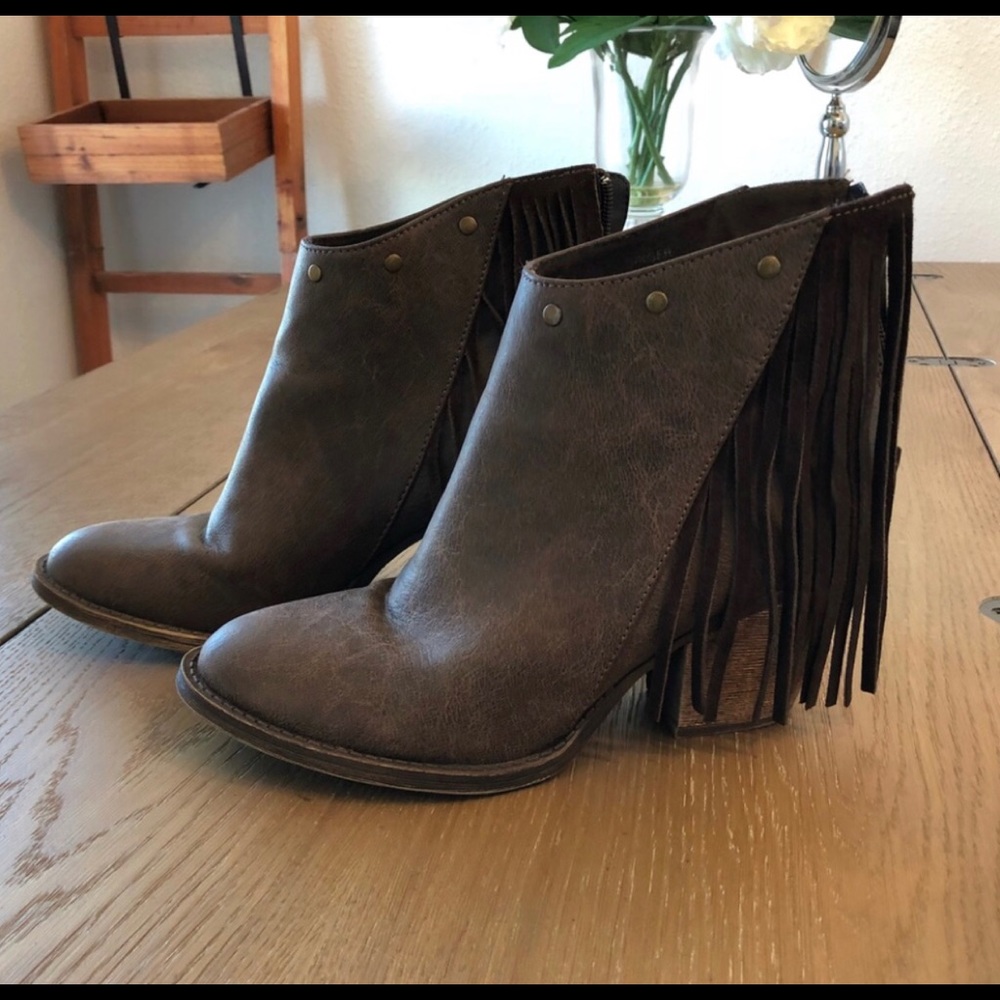 Leather fringe booties